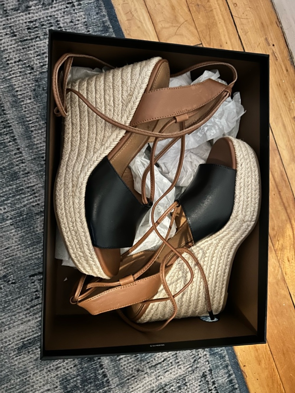 Coach Black and Tan Espadrille Wedge Sandals Never Worn Brand New